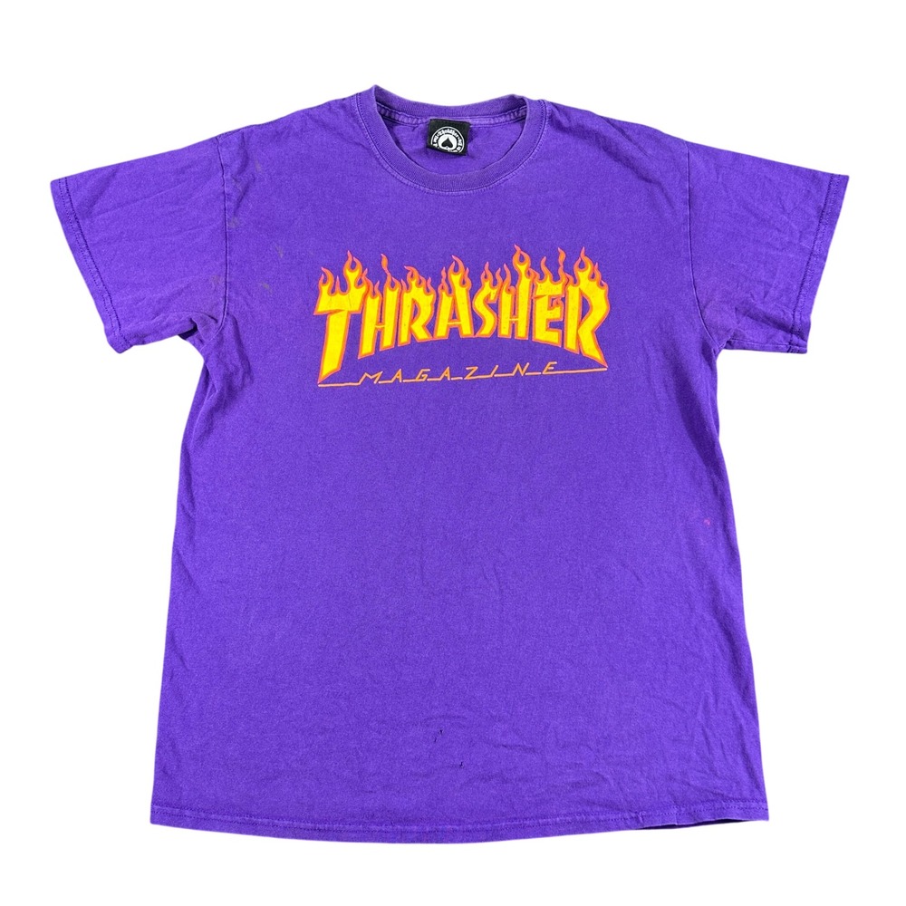 Thrasher Magazine Flame Logo T-Shirt Purple Skater Grunge Y2K Gothcore Mens M